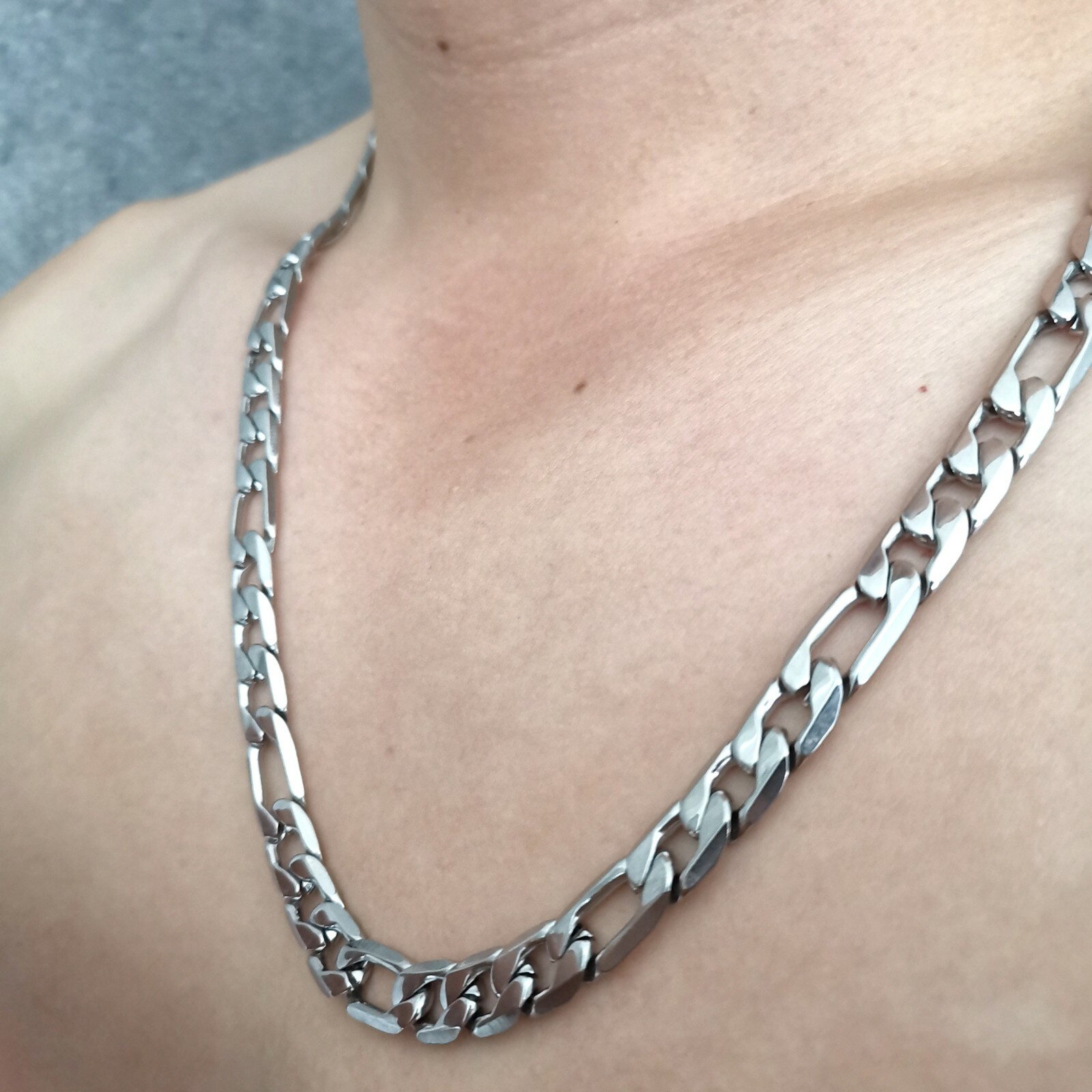 Polishing 9mm S.steel Figaro curb CHAIN Link Men’s Bracelet Necklace 7in–40in