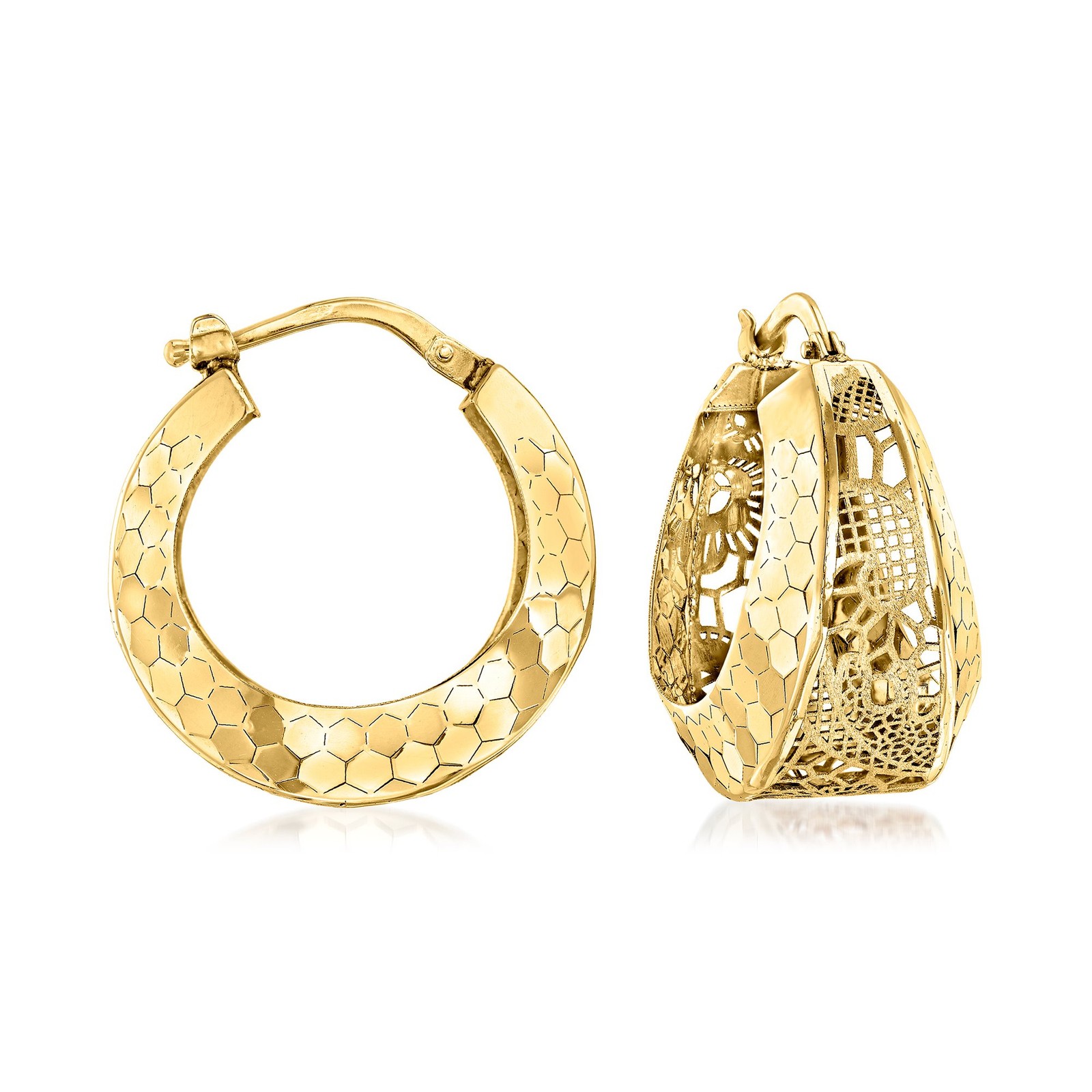 Ross-Simons Italian 14kt Yellow Gold Floral Filigree Hoop Earrings. 7/8 inches
