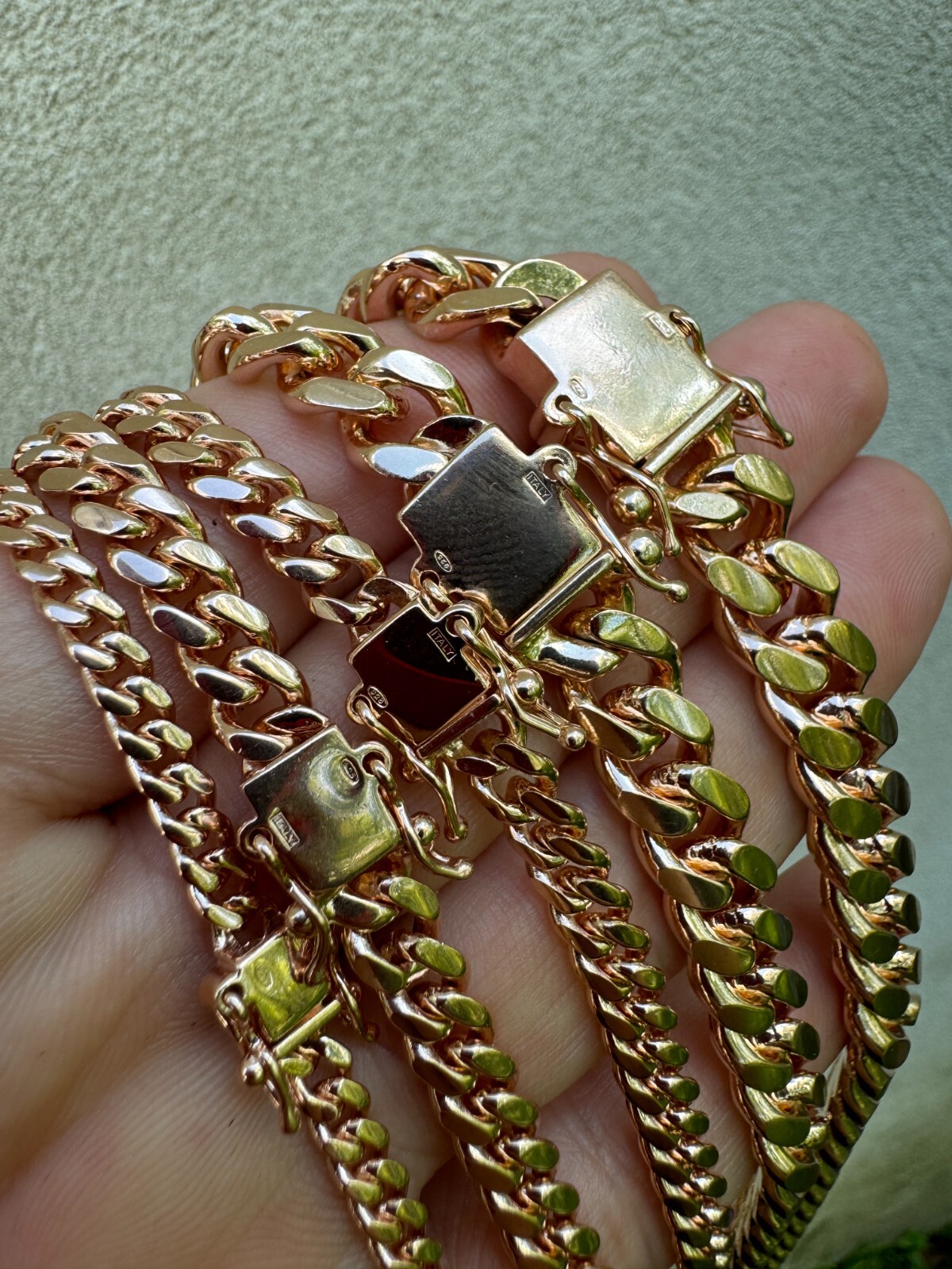 Miami Cuban Link Chain Bracelet 14k Rose Gold Plated Solid 925 Silver Box Lock