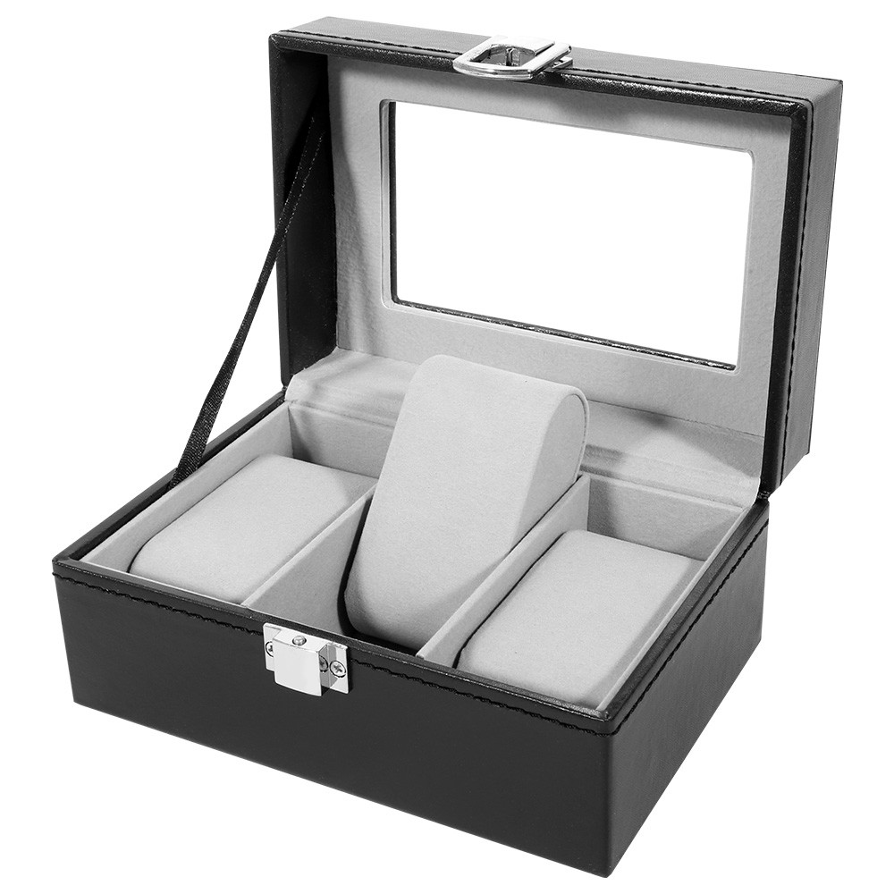 3 Slot PU Leather Watch Box Organizer Display Case Soft Pillow Travel Gift Men