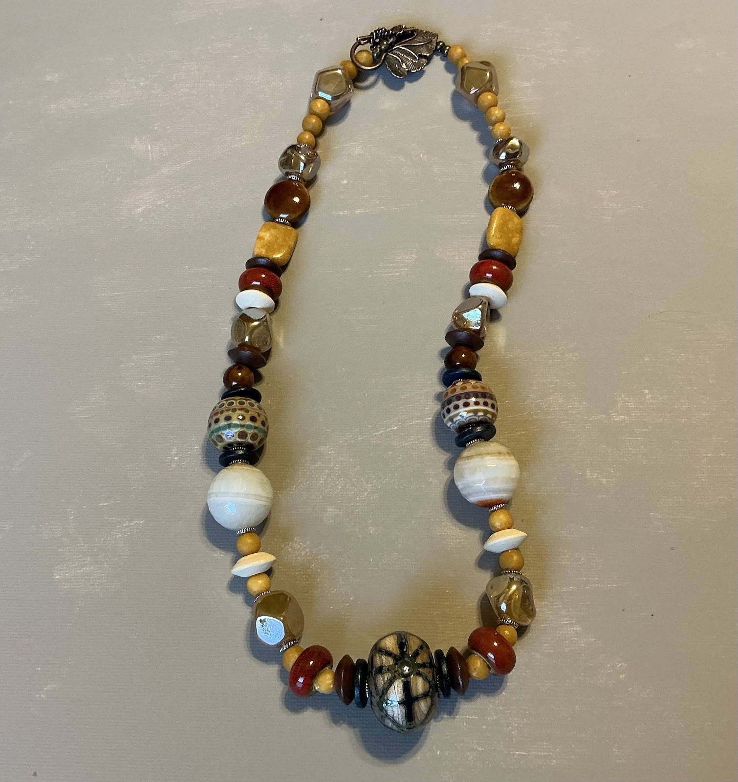Chunky Stone Statement Necklace Earrings Set Earthy Boho Artisan Beaded Mixed