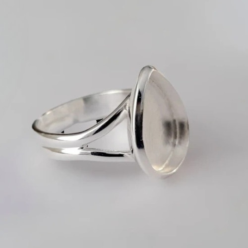 925 Sterling Silver Adjustable 7x9mm Pear Bezel Ring Split Shank Handmade