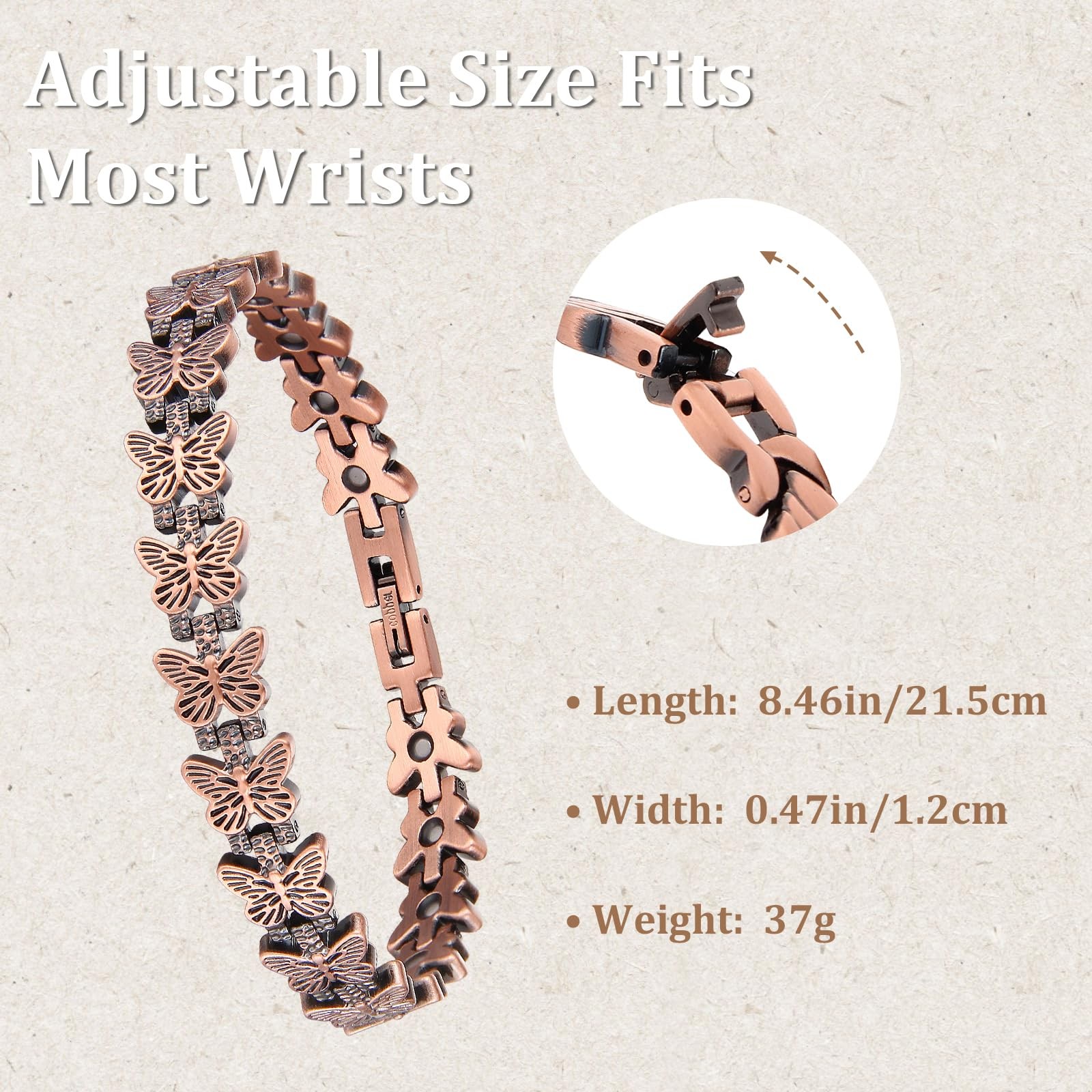 Women’s Copper Magnetic Bracelet Clover Crystal Adjustable Pain Relief Arthritis
