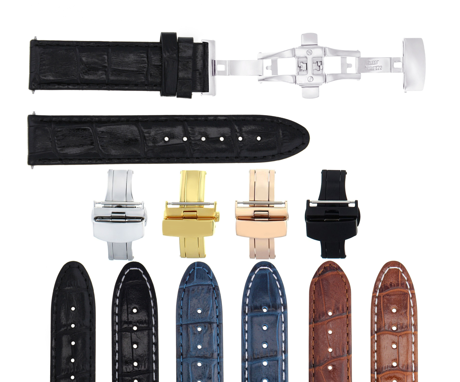 19MM & 20MM GENUINE LEATHER WATCH BAND STRAP FOR ROLEX WATCH DEPLOYMENT CLASP