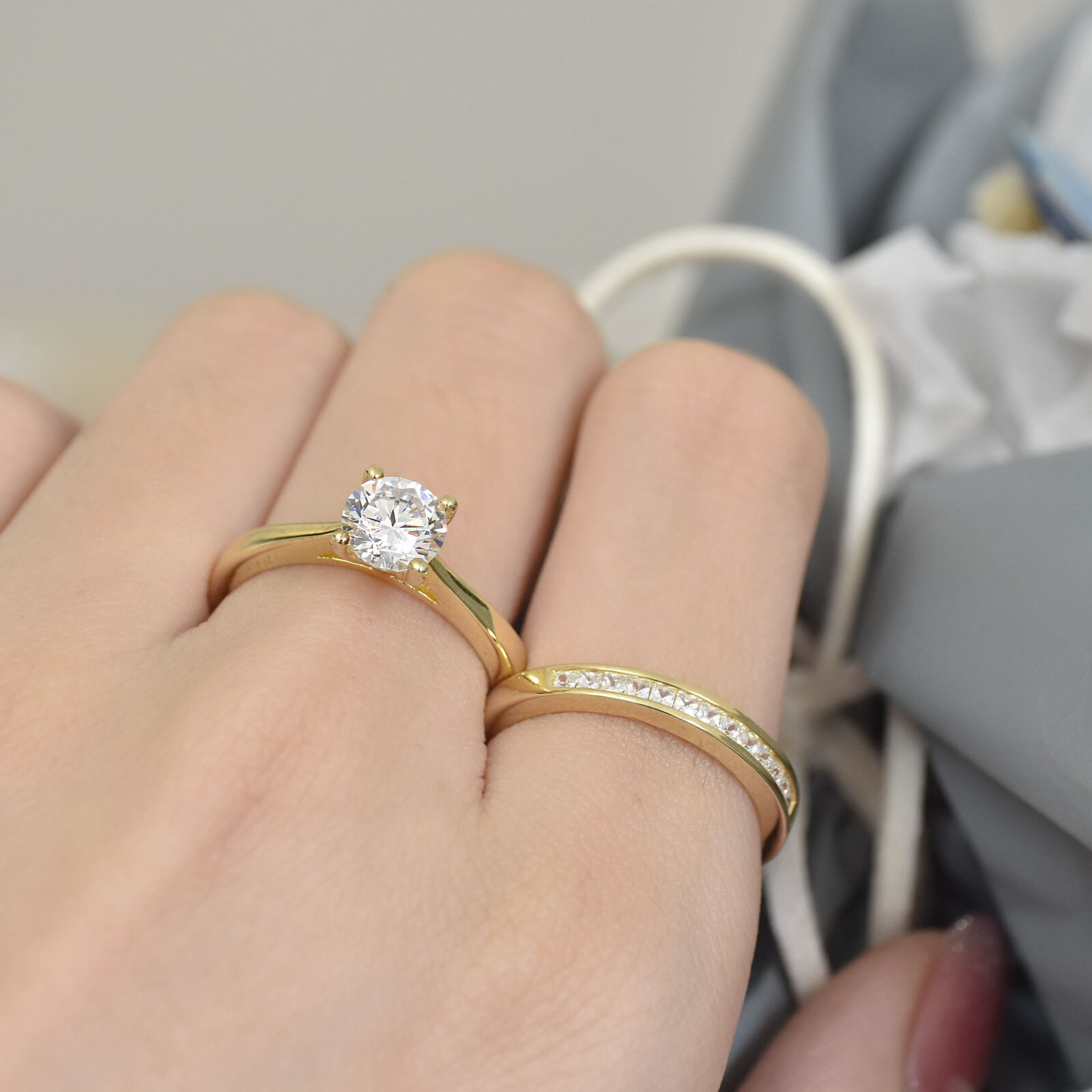 1 Carat Silver Bridal Set Engagement Promise Wedding Ring Sets Womens Jewelry