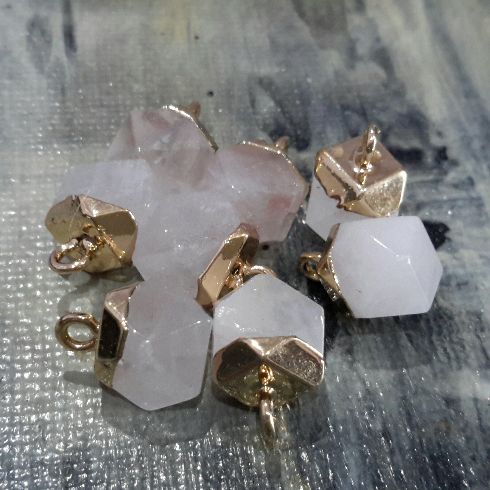 Natural Quartz Crystal, Faceted Charm, 11-12x8x8mm, 2 pieces, Free Postage