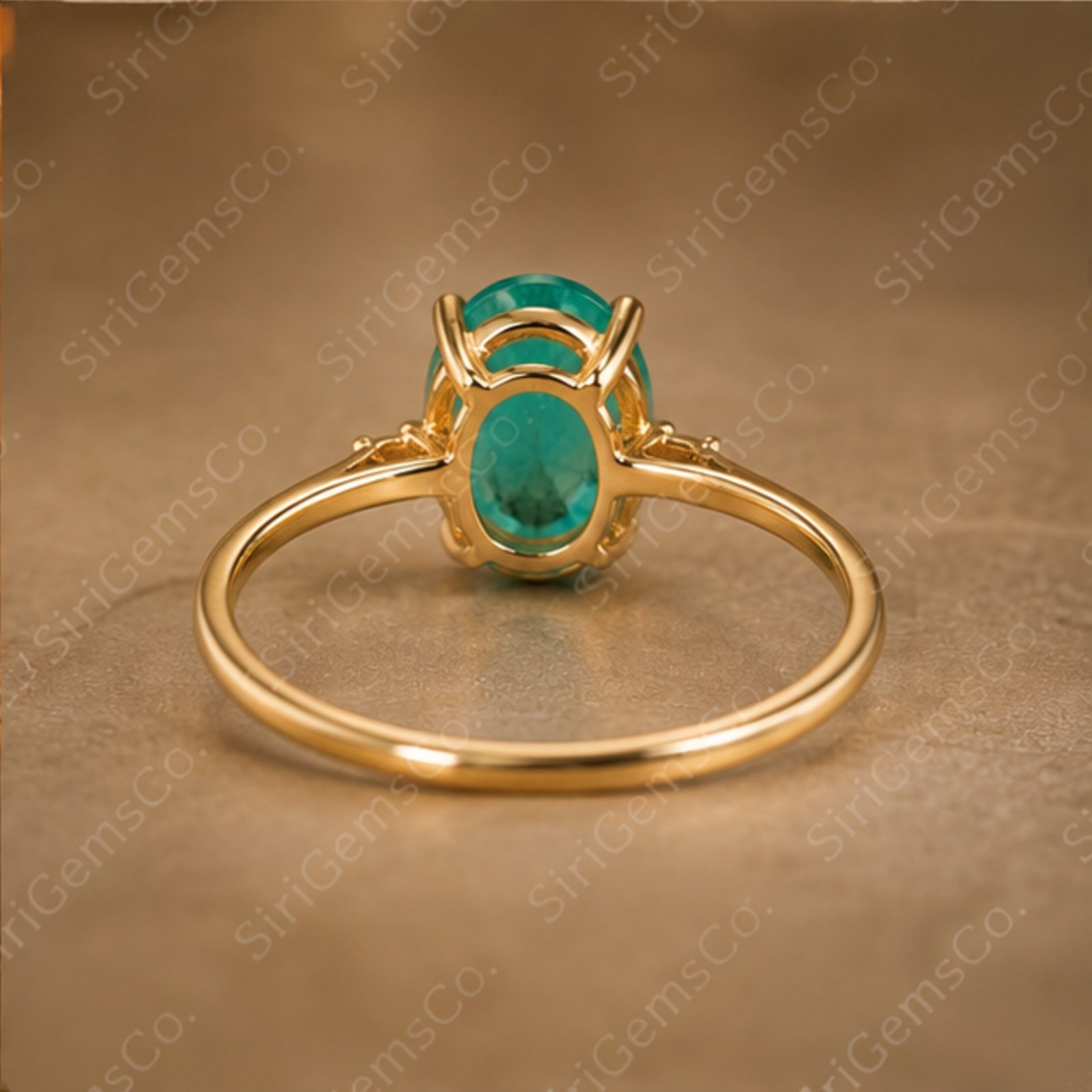 Oval Mint Green Emerald Ring Diamond Side Accent 14k Yellow Gold Over Silver Fin