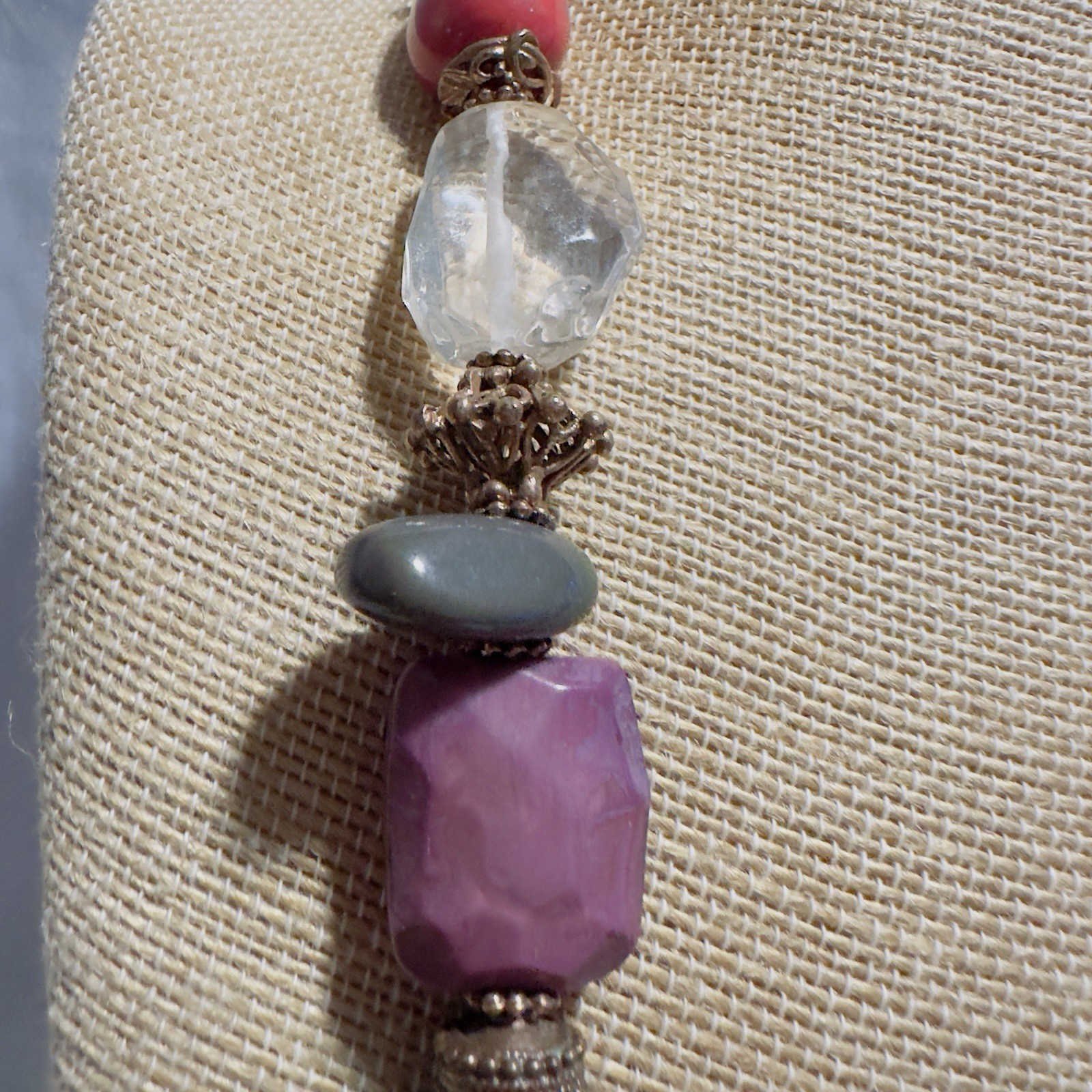 Chunky Statement Beaded Necklace Pink Purples Clear Multi Shape Acrylic Smooth