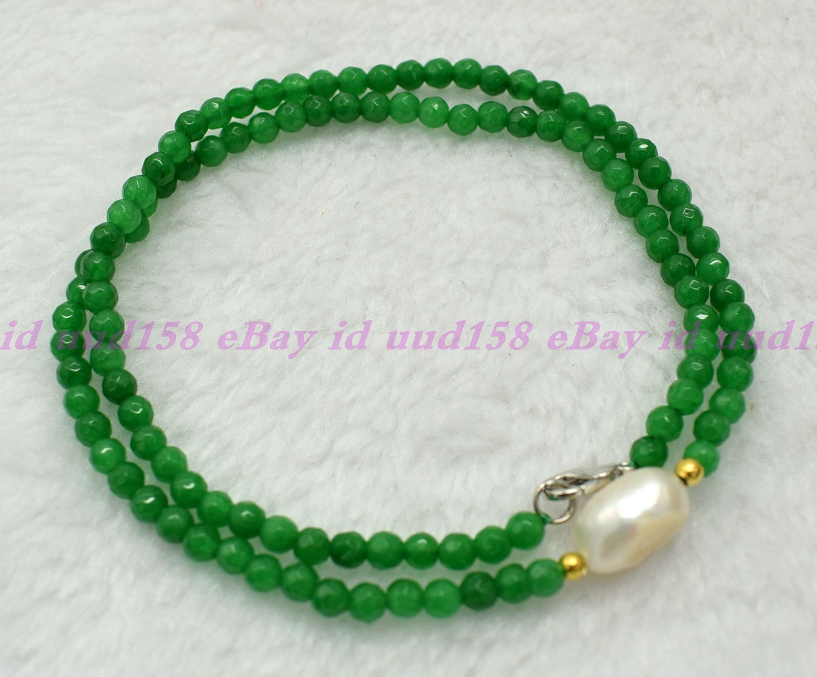 Faceted 4mm Green Jadeite Roundelle Gemstone White Pearl Necklace 16-28” AAA