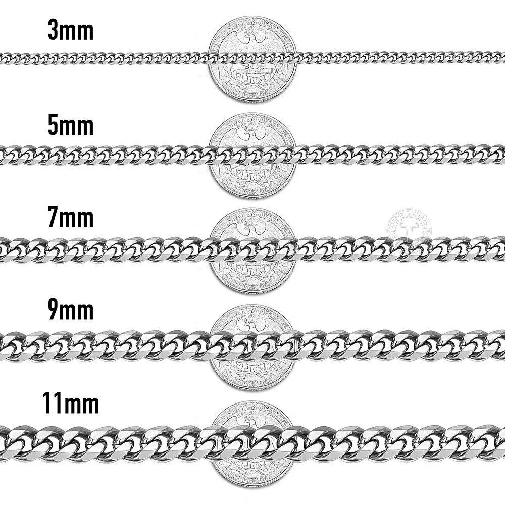 Cadena de Eslabón cubano para Hombre Acero Inoxidable de Plata Moda Hip Hop