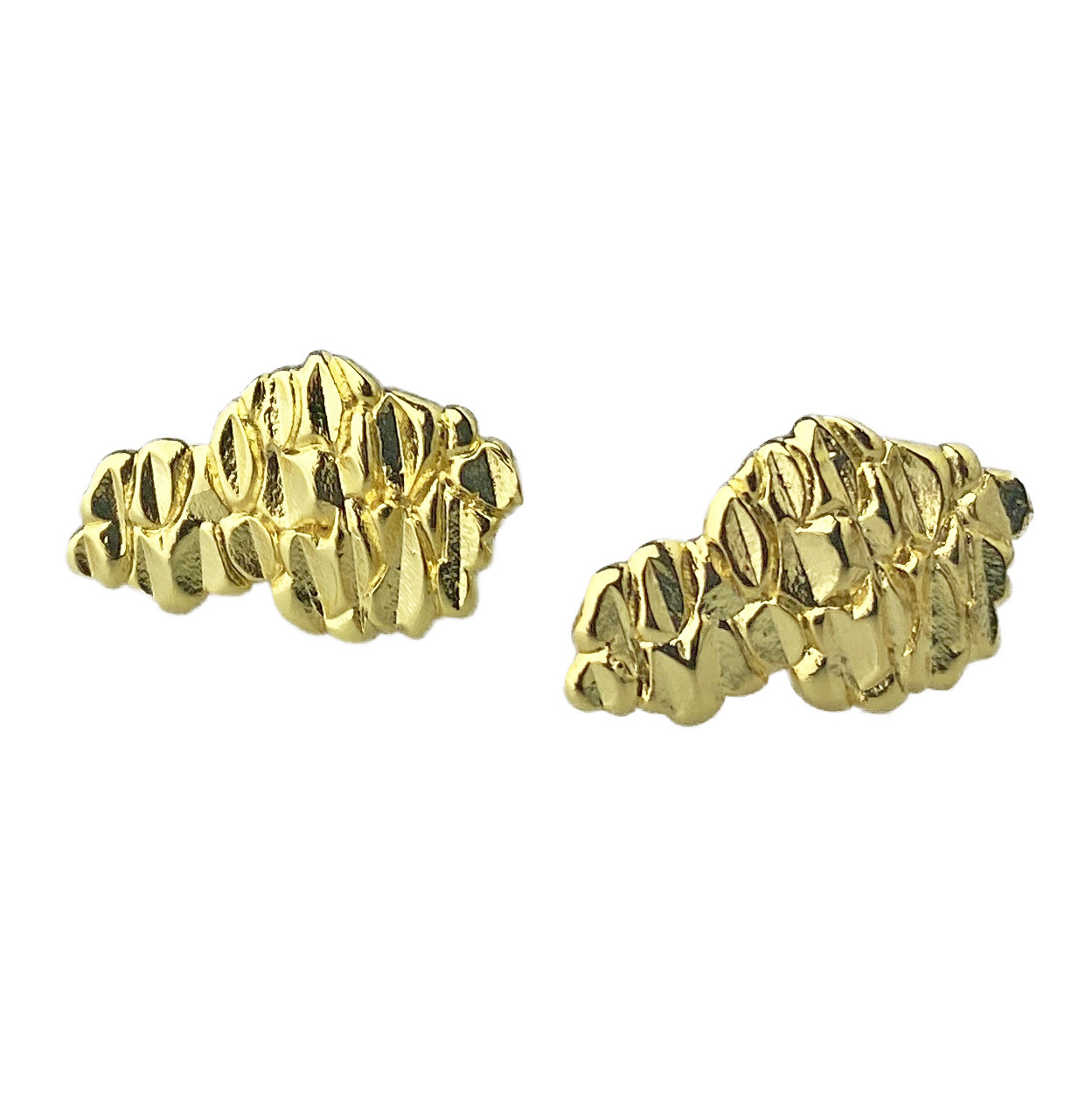 14k Gold Plated Nugget Earrings Butterfly Back Hip Hop Jewelry Mens Women’s 20MM