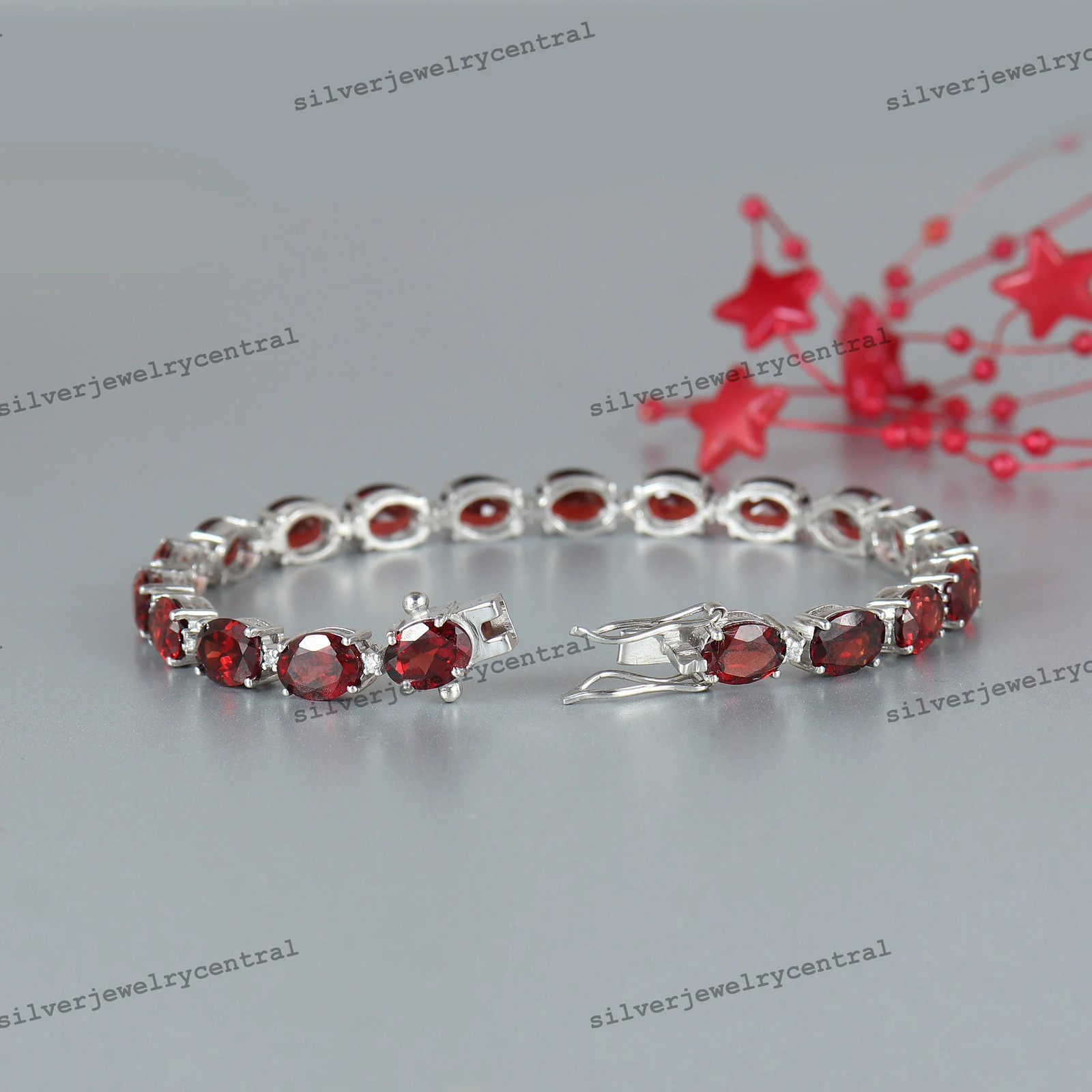 Natural Garnet Tennis Bracelet: Oval 925 Sterling Silver January Birthstone