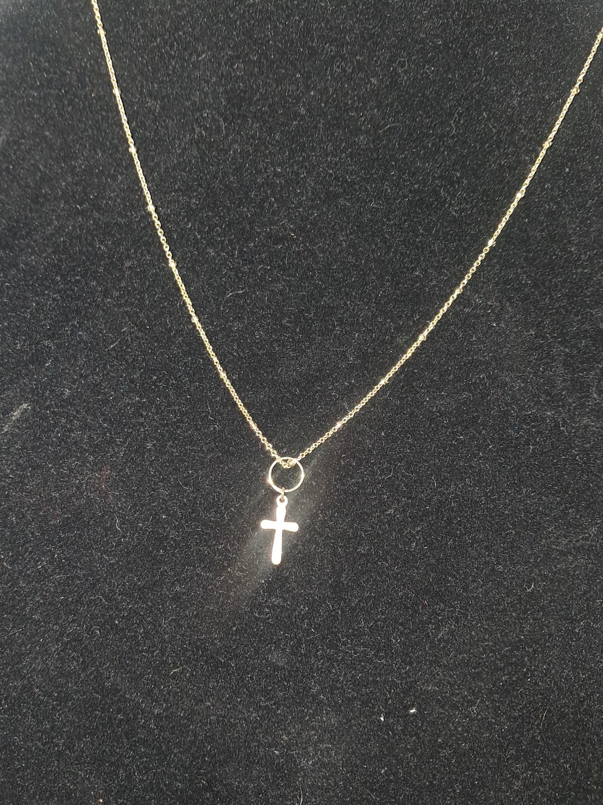 Gold Tone Chain Necklace w/ Silver Tone Cross Charm Pendant Religious Theme