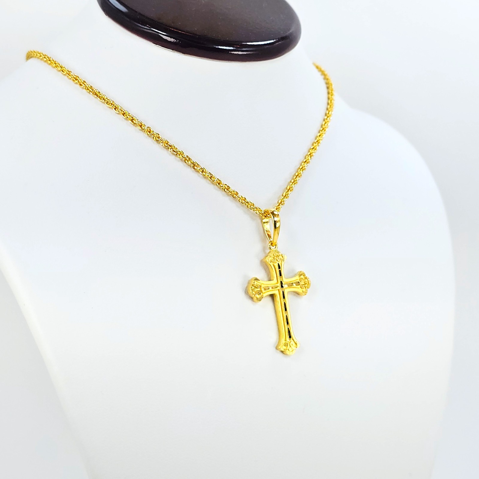 22K Solid Yellow Gold Cross Pendant Religious Genuine Hallmarked 916 – 1.32 inch