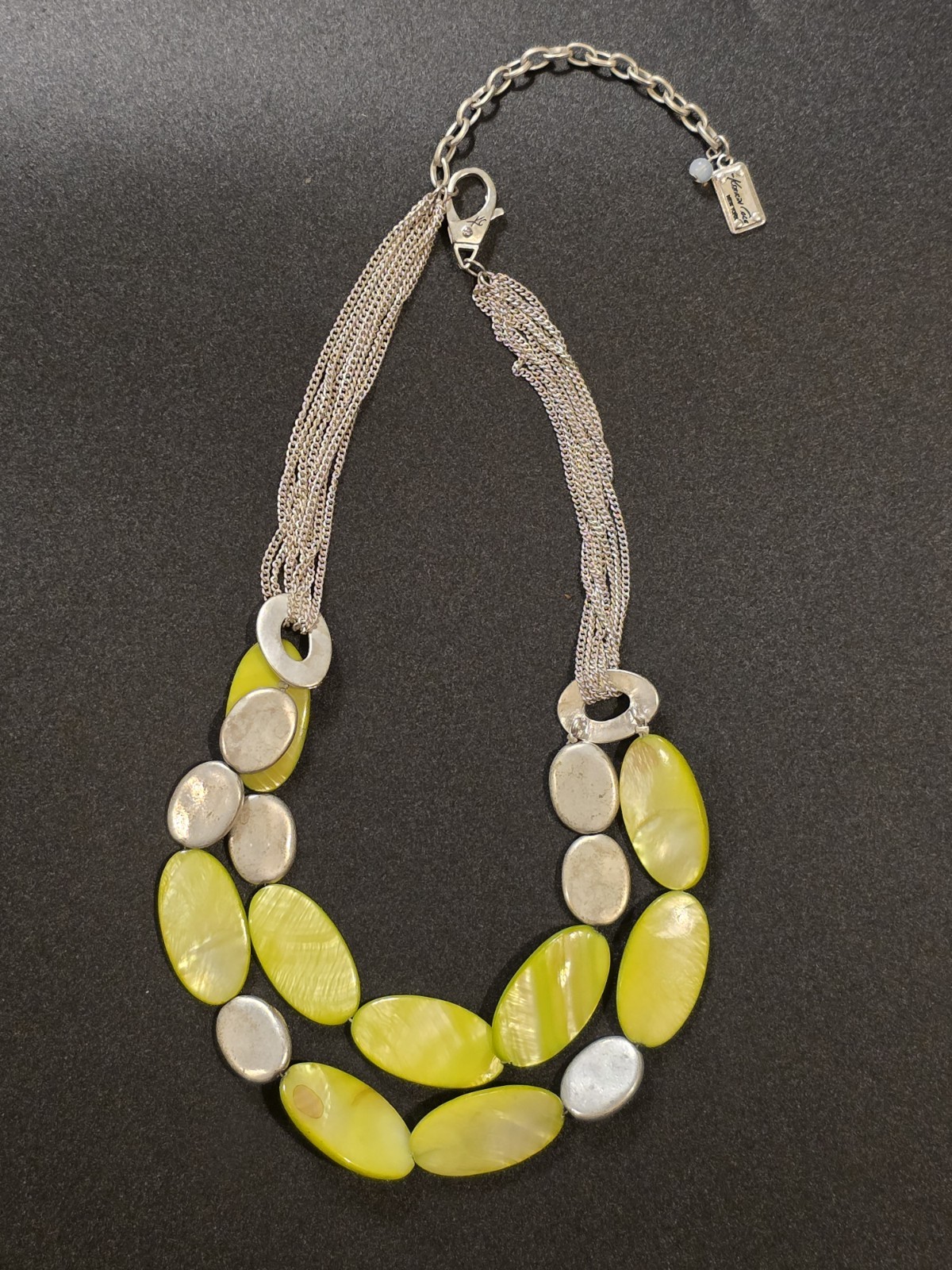 KENNETH COLE Lime Green And Silver Tone Double Strand Necklace