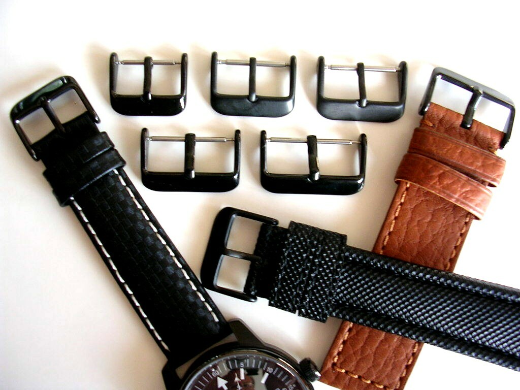 20mm Black PVD Buckle 316L SS Round Tongue Military Sport IW SUISSE 18 22 24 26