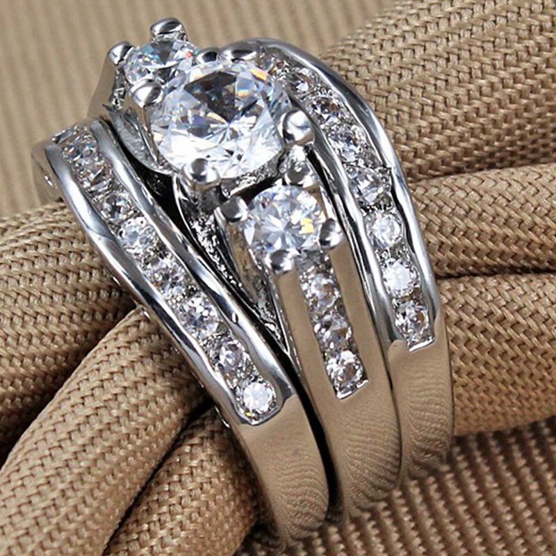 2CT White Round Cut CZ Women’s Trio Wedding Ring Set Solid 925 Sterling Silver