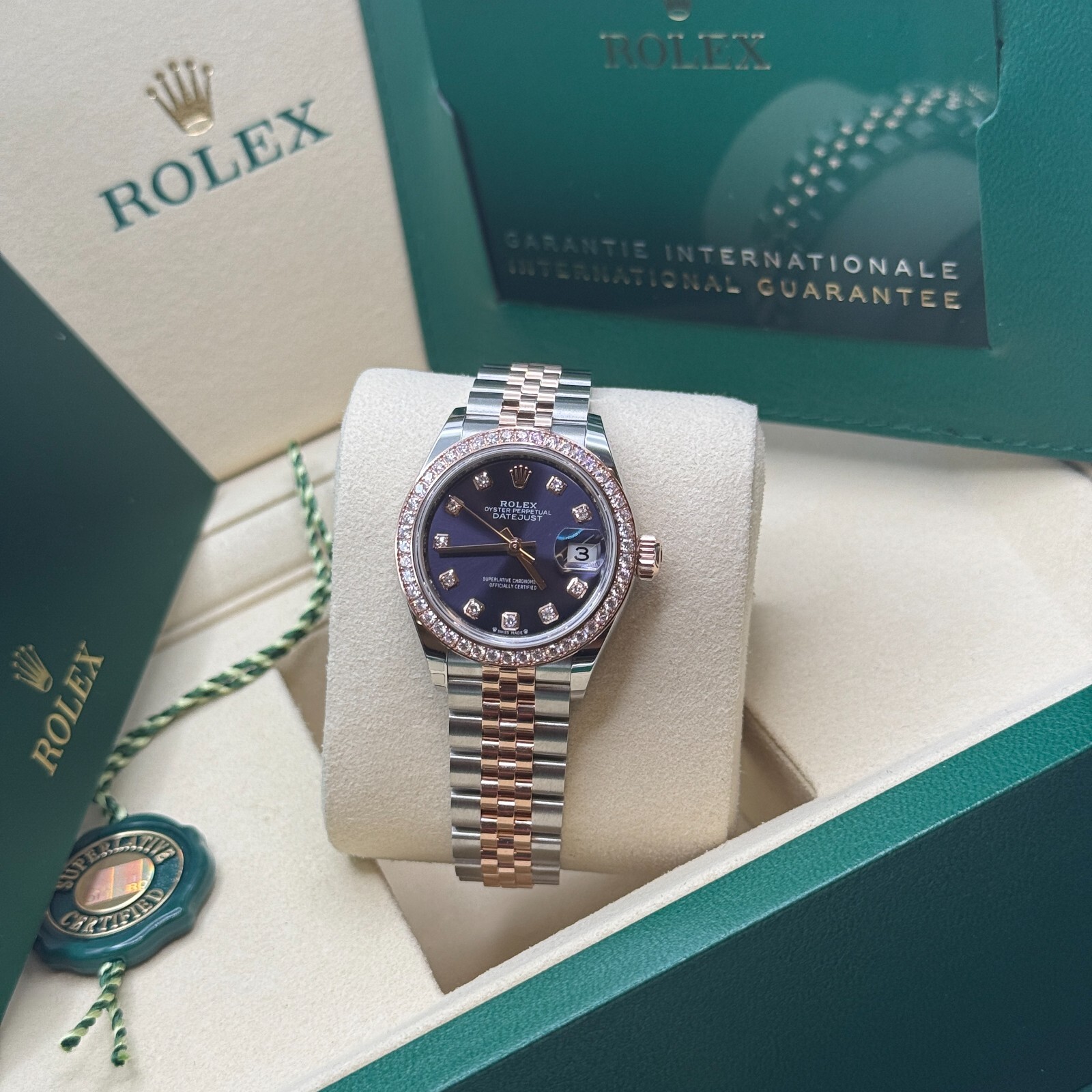 Rolex Lady-Datejust NEW 2025 Purple Diamond Dial Diamond Bezel Two Tone Rose