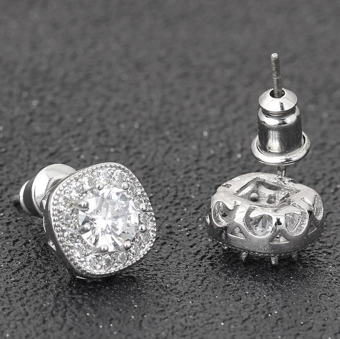 925 Sterling Silver Post Square Round CZ Stud Earrings Gift S1