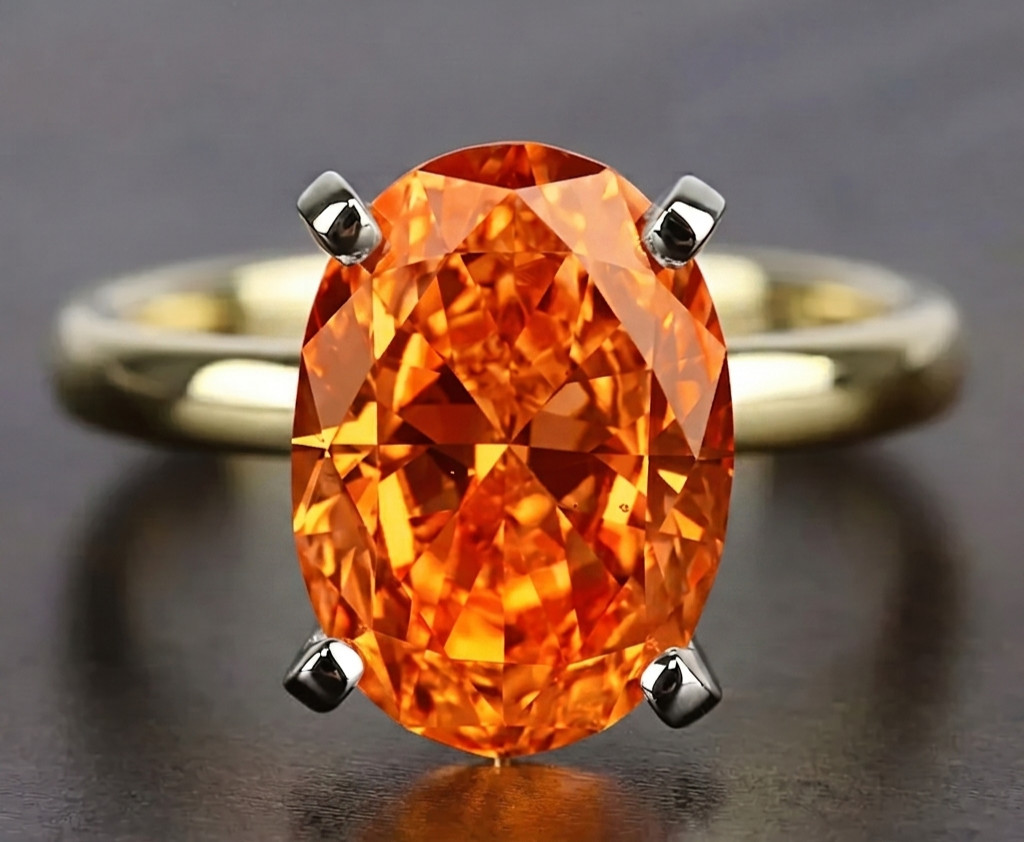 8.00 Ct Certified Oval Shape Natural Orange Diamond Ring VVS1 Yellow Gold Finish