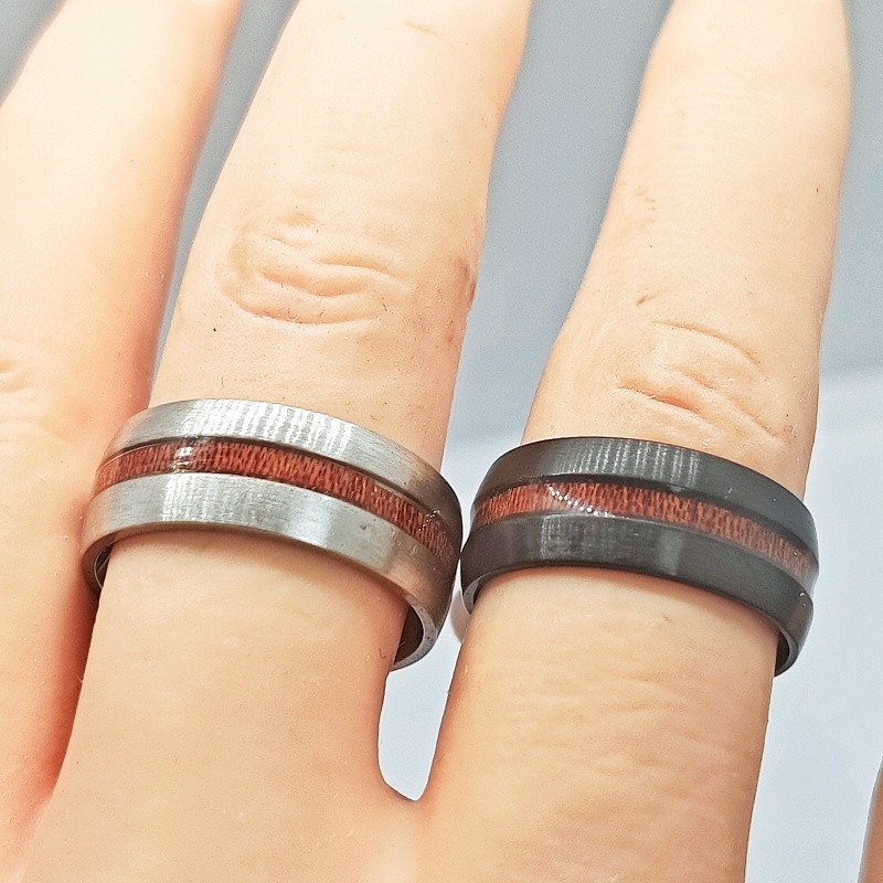 36Pcs Dual Tone 8mm Strip Inlaid Stainless Stackable Rings Unisex Bulk Jewelry