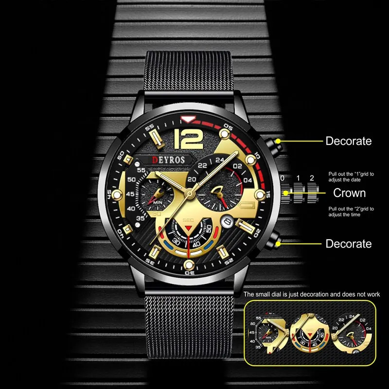 2023 Luxury Men’s Quartz Watch with Stainless Steel Mesh and Luminous Features