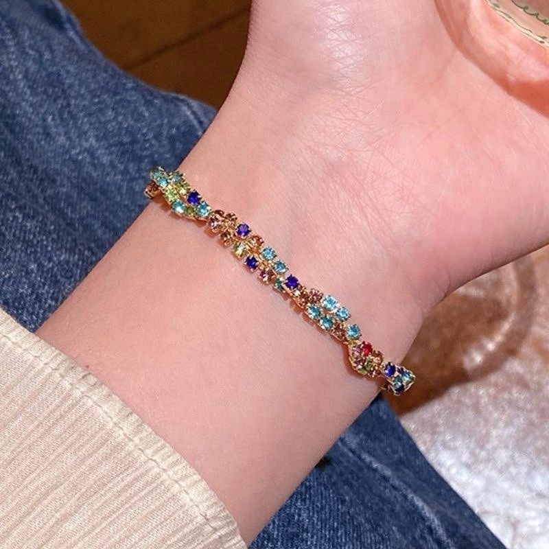 Fashion Colorful Cubic Zirconia Geometric Crystal Adjustable Slider Bracelet