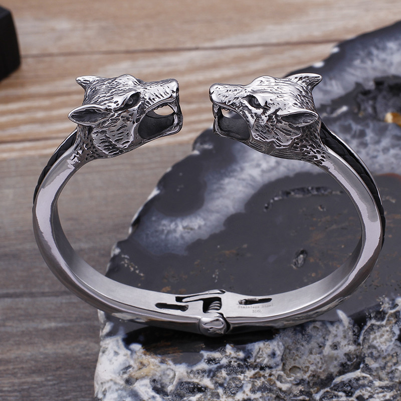 8*67mm Pure stainless steel Gothic bracelet Biker Wolf Cuff Bangle Mens gifts