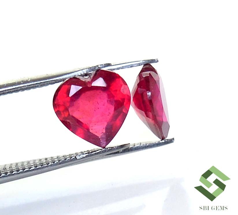 8×8 mm Natural Ruby Heart Shape Cut Pair 3.91 CTS Faceted Loose Gemstones GF