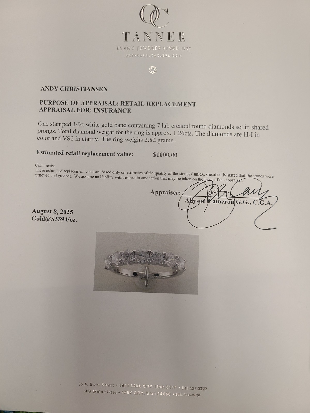 14K White Gold & Lab Created Diamond Ring 2.82 Grams Size 7