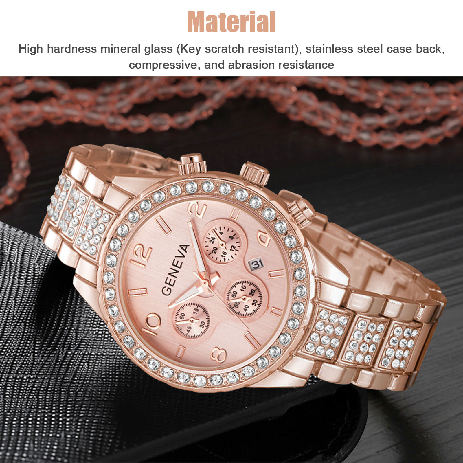 Women’s Rose Gold Quartz Watch Stainless Steel Classic Waterproof Business Gifts