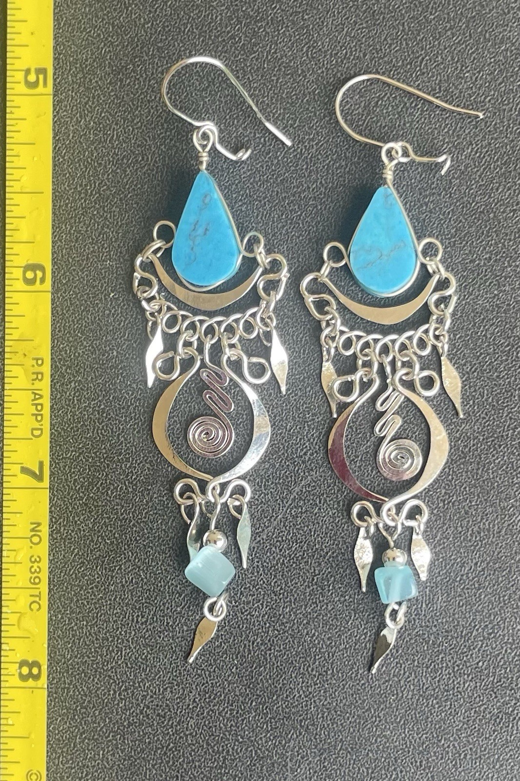 Peruvian Blue Turquoise Semi-Precious Stone Necklace Long Earrings Set Boho Peru