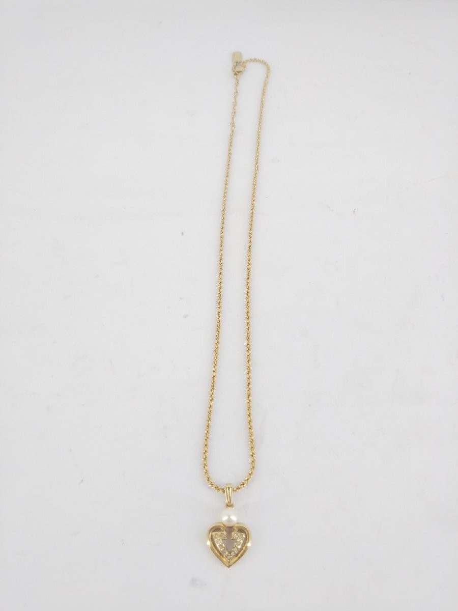 VALENTINO Metal Necklace Gold Heart V Logo Vintage Chain Length Approx 25.5cm