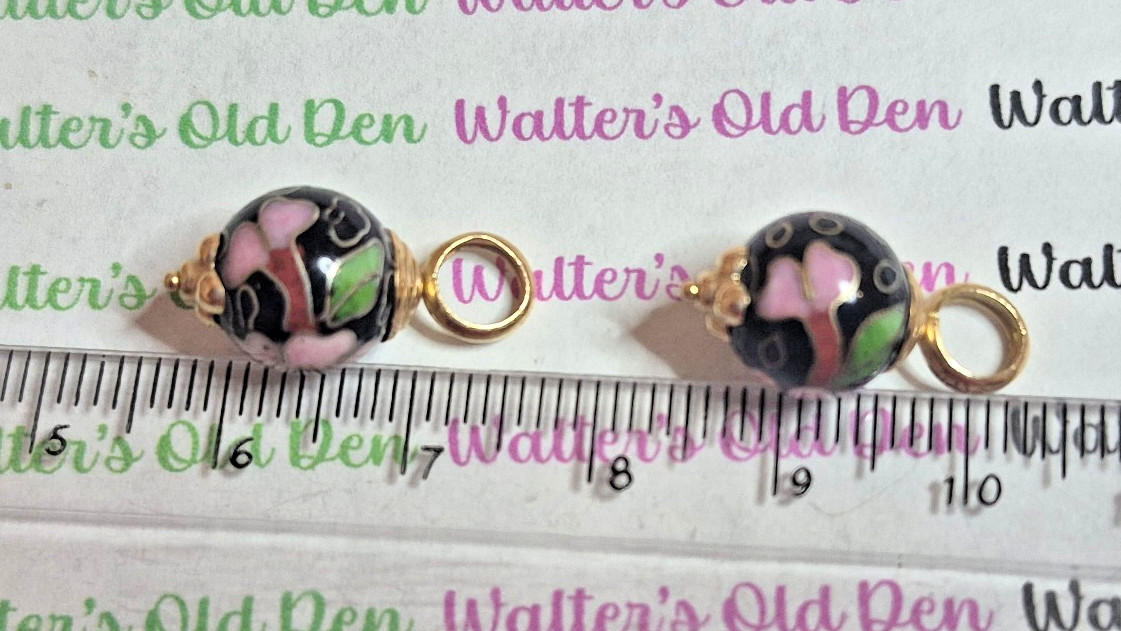 Vintage 14K Gold Cloisonné Charms – Blue Floral For Drop Earrings-Necklace-other