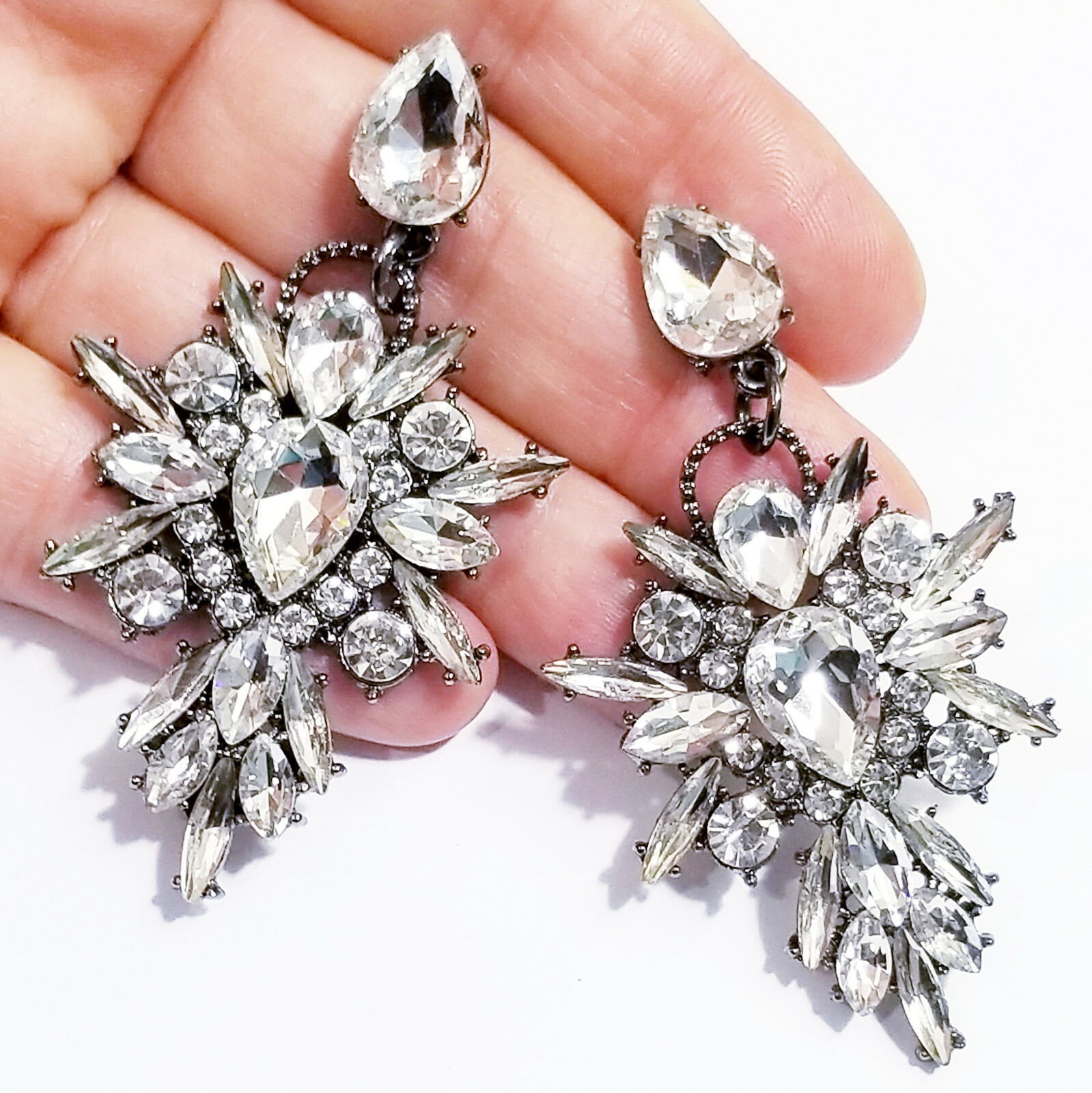 Chandelier Earrings Clear Rhinestone Crystal 2.8 in