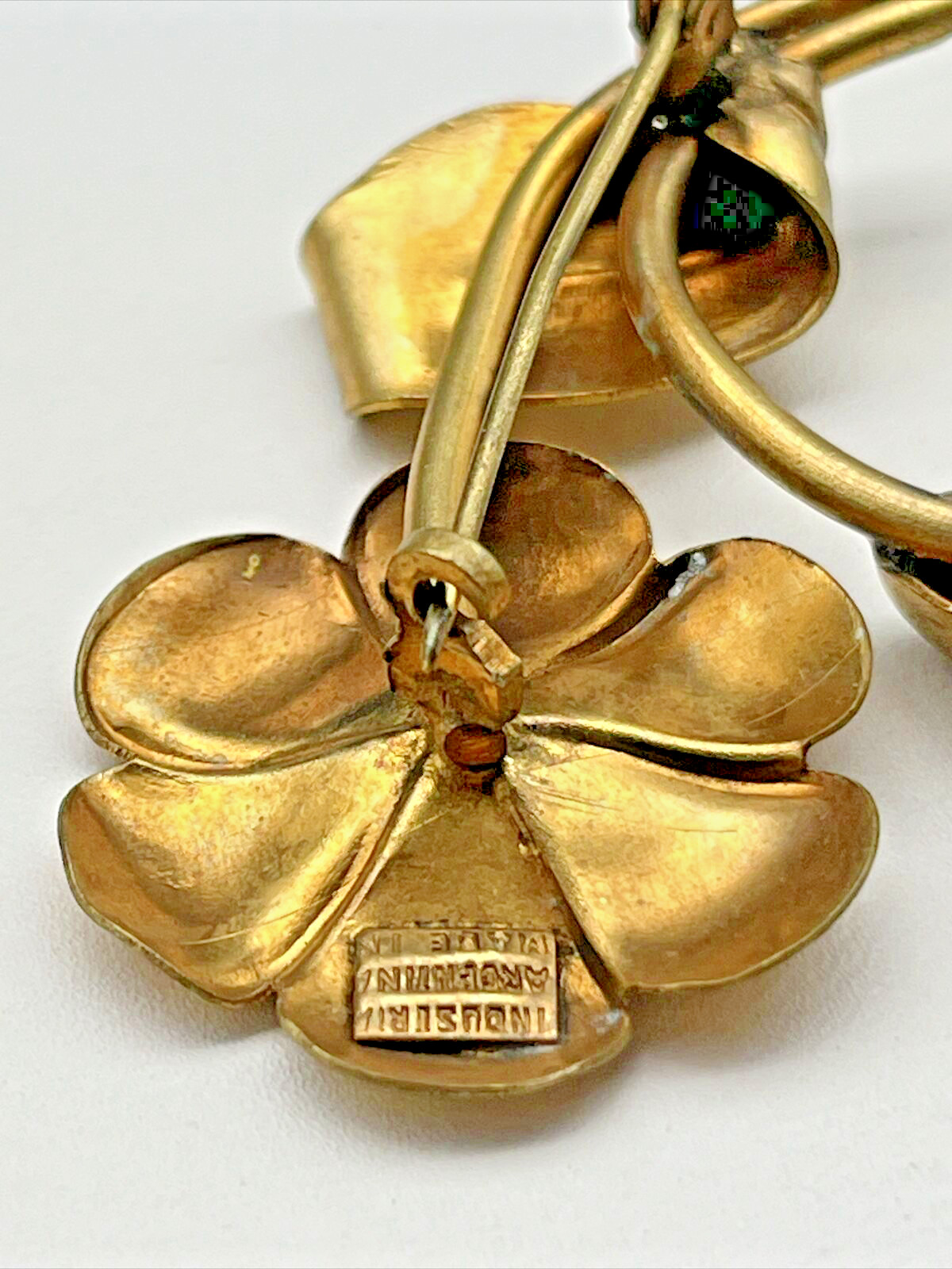 Large Antique Vintage INDUSTRIA Made in ARGENTINA Brass Flower Art Deco Brooch