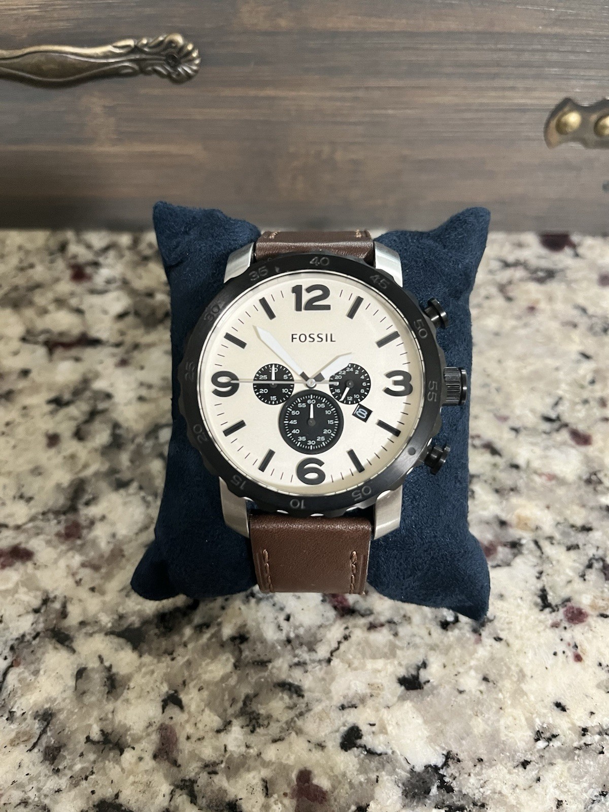 This Fossil Nate Leather Chronograph Watch (model JR1390)