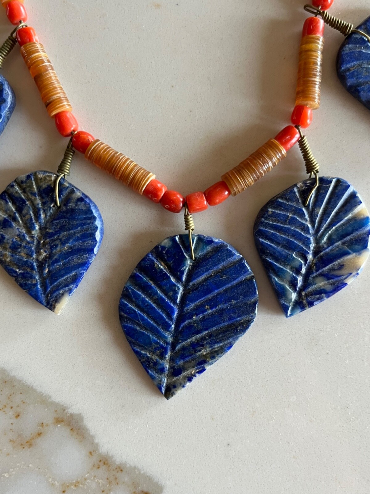 Vintage Mid 20th Century Lapis Leaf Necklace
