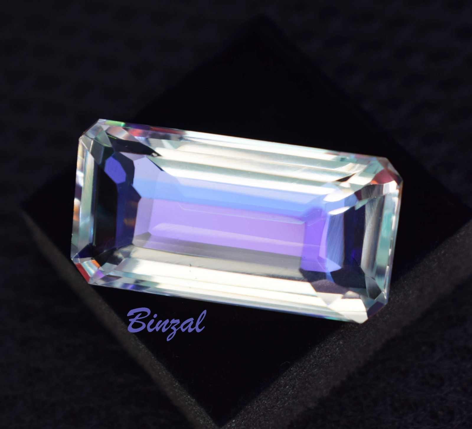 Certified Rarest 58-60 Ct Rainbow Mystic Topaz Long Emerald Cut Loose Gemstone