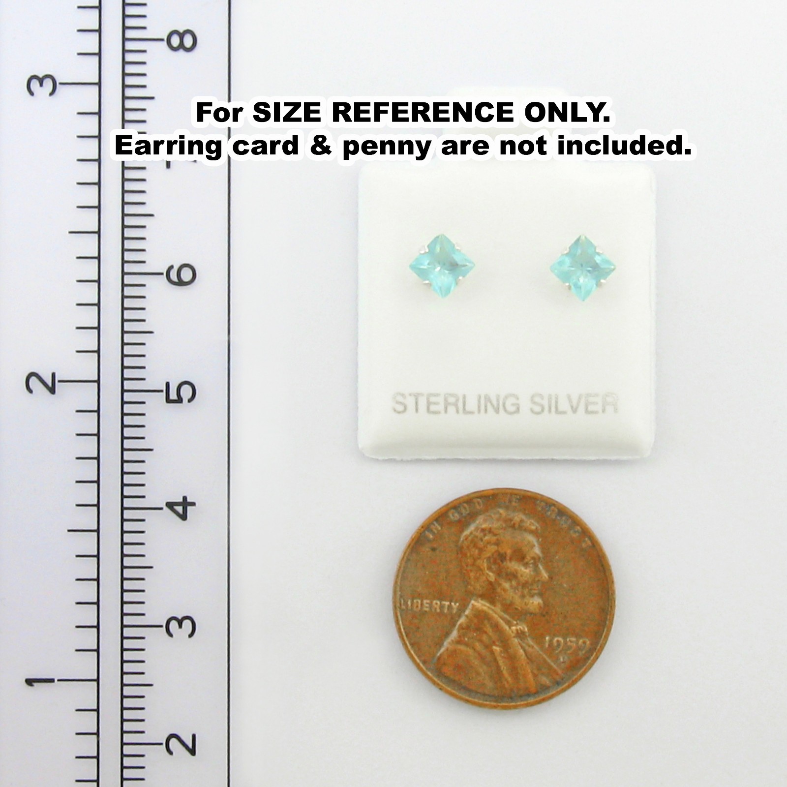 4mm Square CZ Aquamarine Blue Post Earrings in SOLID 925 Sterling Silver – NEW!