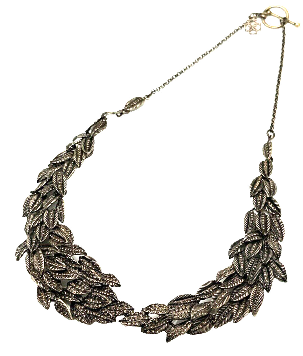 ANN TAYLOR Rhinestone Leaves Collar Necklace Bronze Tone Runway Statement 21″