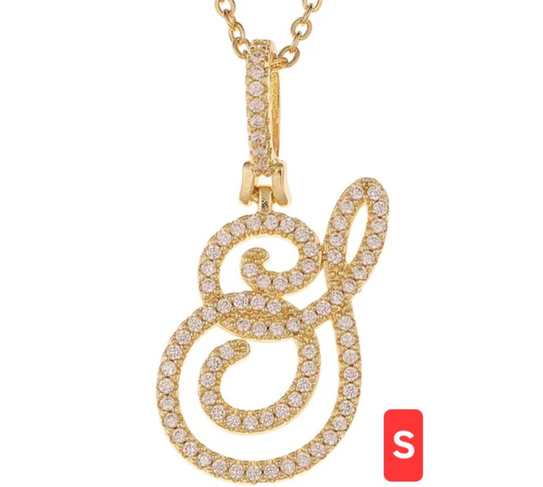 Rhinestone Script Initial Pendants GOLDTONE Sizes in Description (S12)