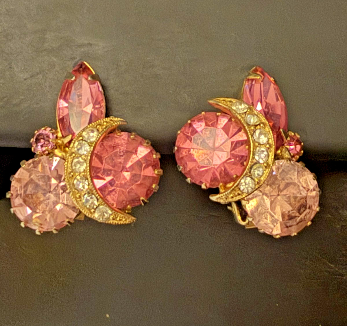 Pink amethyst color cluster Hobe signed earrings