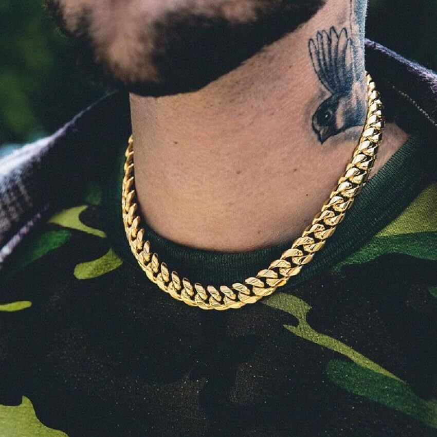 Heavy Stainless Steel Men’s Miami Cuban Link Chain or Bracelet 18k Gold Plated