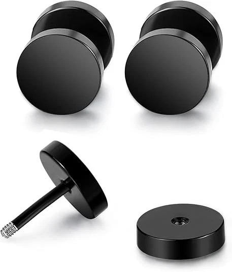 Aretes Para Hombre Y Mujer Stud Negros Ronda Acero Inoxidable 6 Pares 5Mm-10Mm