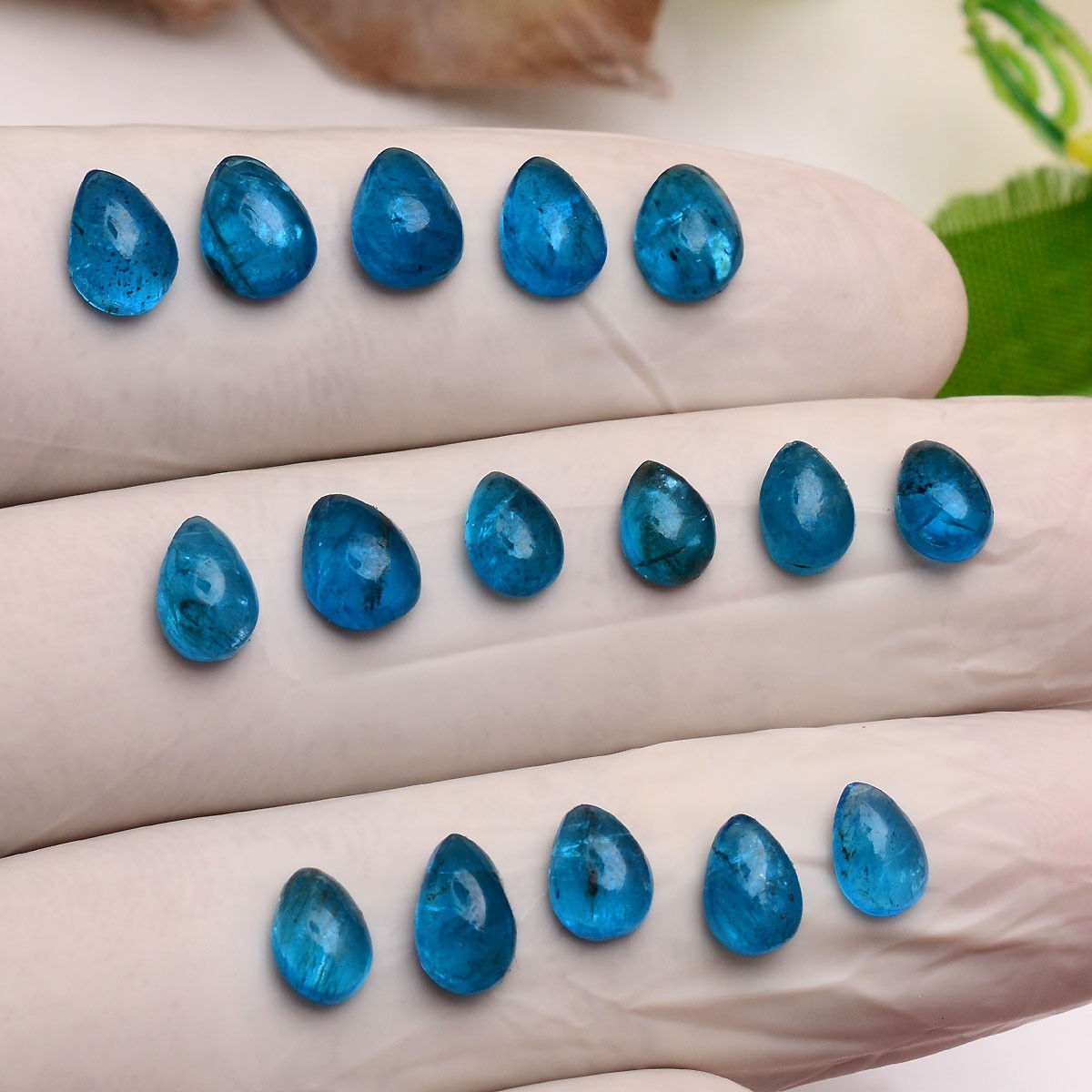 Set 15 Pcs Natural Apatite Untreated 7mm-8mm Pear Stunning Loose Gemstones Lot