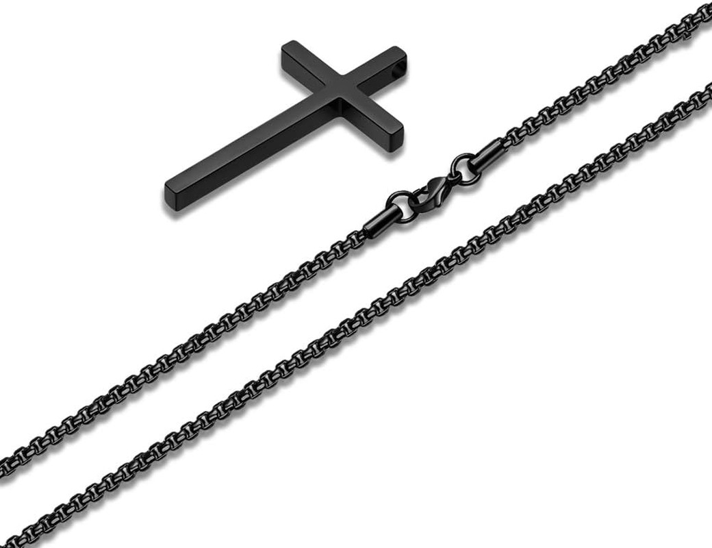Cross Necklace for Men Teen Boys, Silver Black Gold Stainless Steel Plain Cross