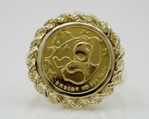 20″mm China Panda COIN Without Stone Beauty Fancy Ring 14k Yellow Gold Finish