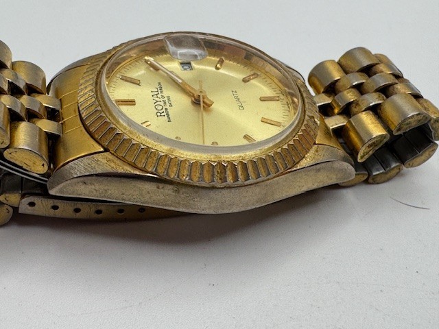 Vintage Men’s AXIS Royal Rainbow Time Gold Tone Quartz Date Watch New Battery