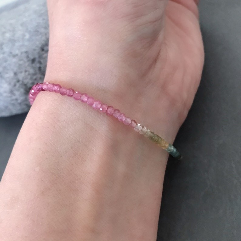 Dainty A++ Multi Tourmaline Faceted Round Gemstone Beads Women Bracelets 6-8”
